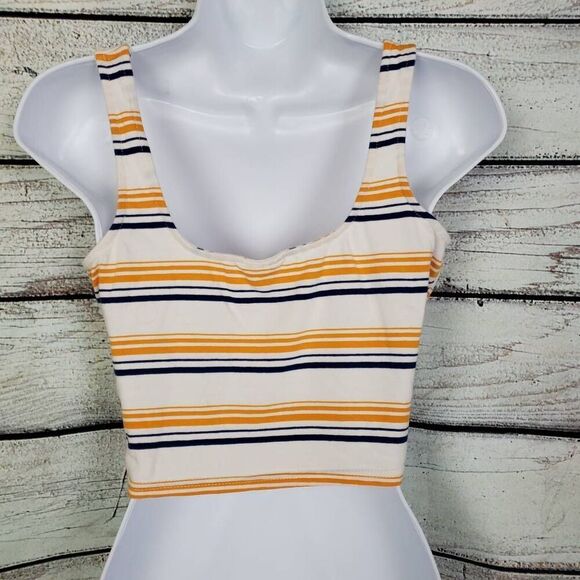 Rue21 Women’s Striped Cropped Tank Top Size Large Yellow Blue White Stretch - Picture 5 of 6